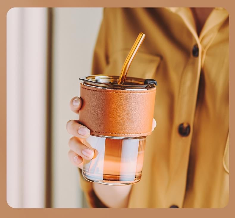 Coffee Cup Glass Mug Cups with Lids and Straws Leak-proof